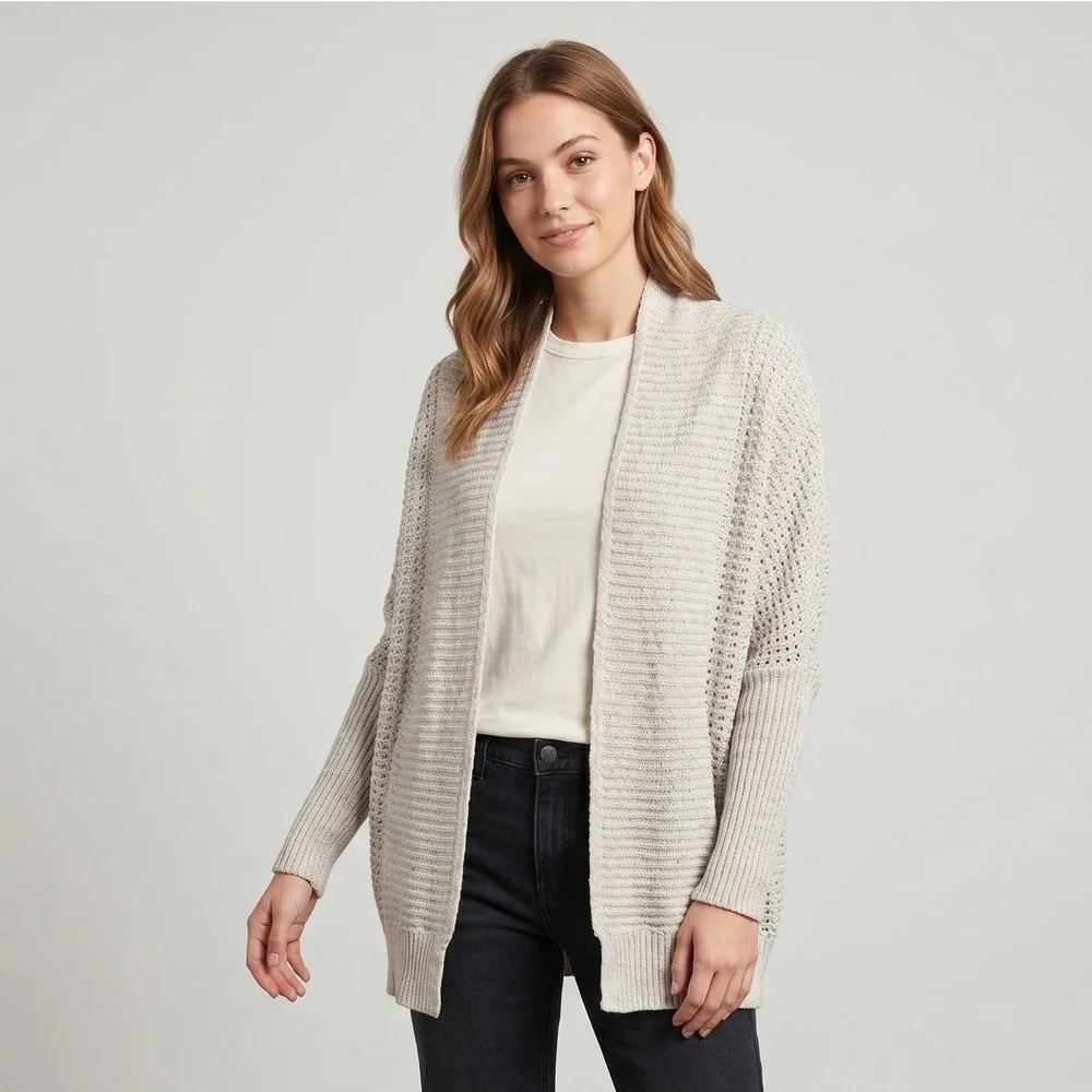 Hollister Cardigan Womens XS/S Beige Open‎ Front Cocoon Chunky Knit Shawl Collar